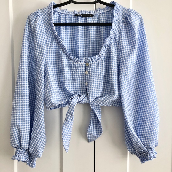 Zara Tops - Zara crop top, blue gingham, size small, excellent condition